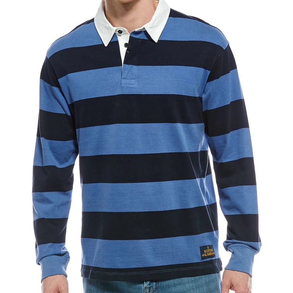 Scotch & Soda Blue and Black Striped Polo Shirt